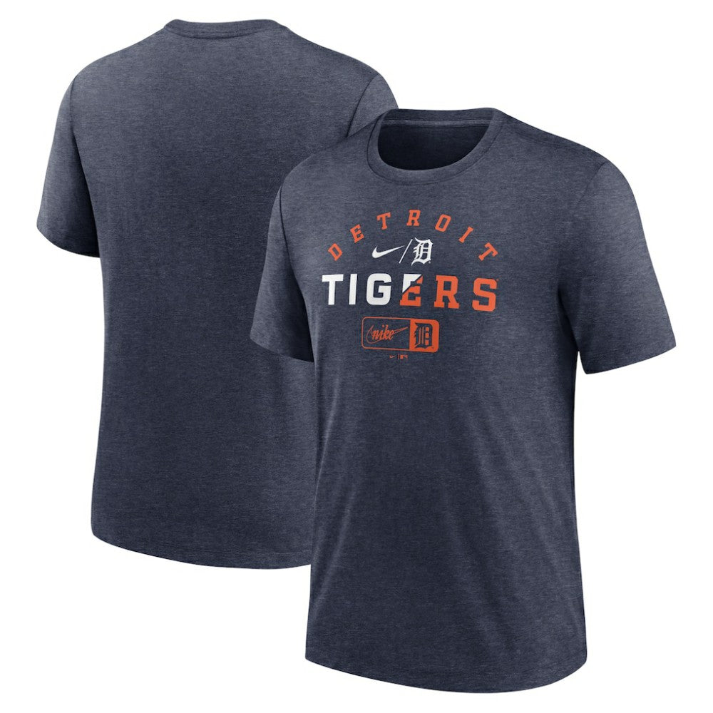 Detroit Tigers Nike Rewind Review Slash Tri-Blend T-Shirt - Heather Navy T-shirts