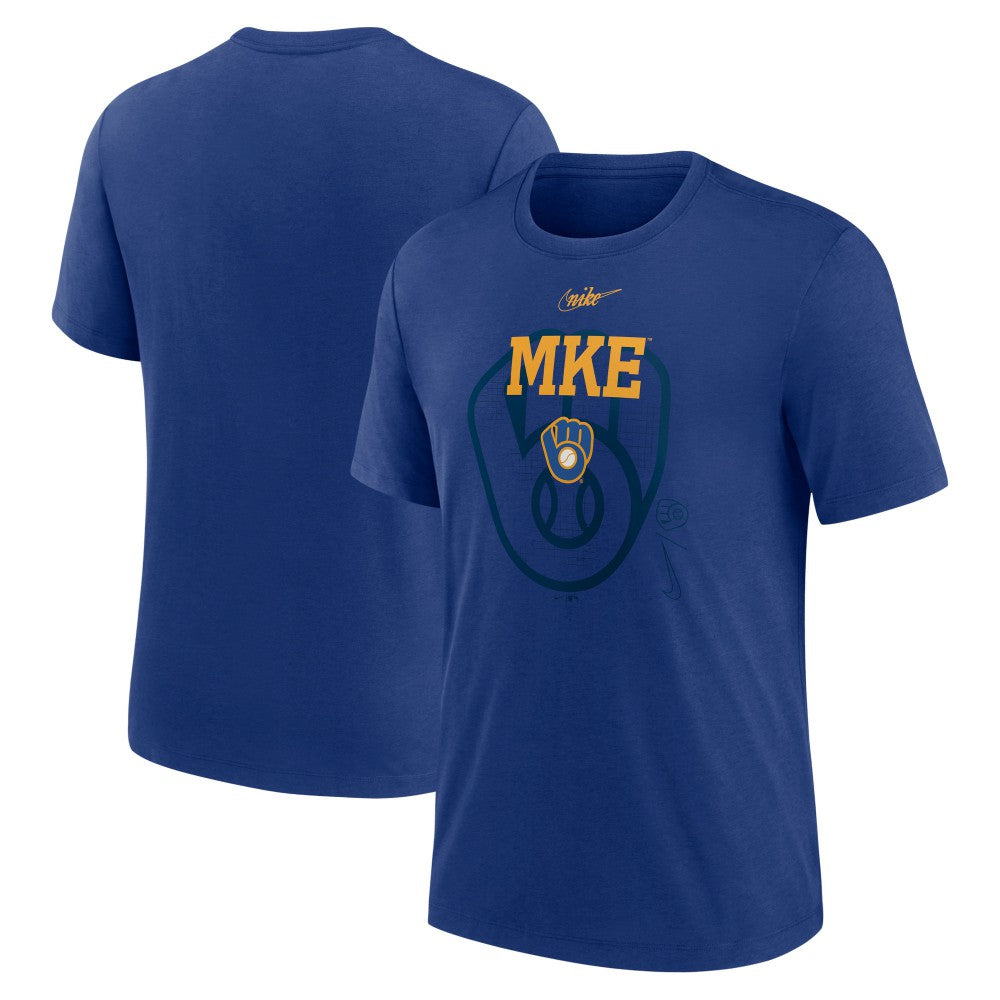 Milwaukee Brewers Nike Rewind Retro Tri-Blend T-Shirt - Royal T-shirts