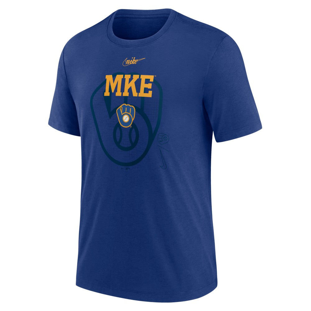 Milwaukee Brewers Nike Rewind Retro Tri-Blend T-Shirt - Royal T-shirts