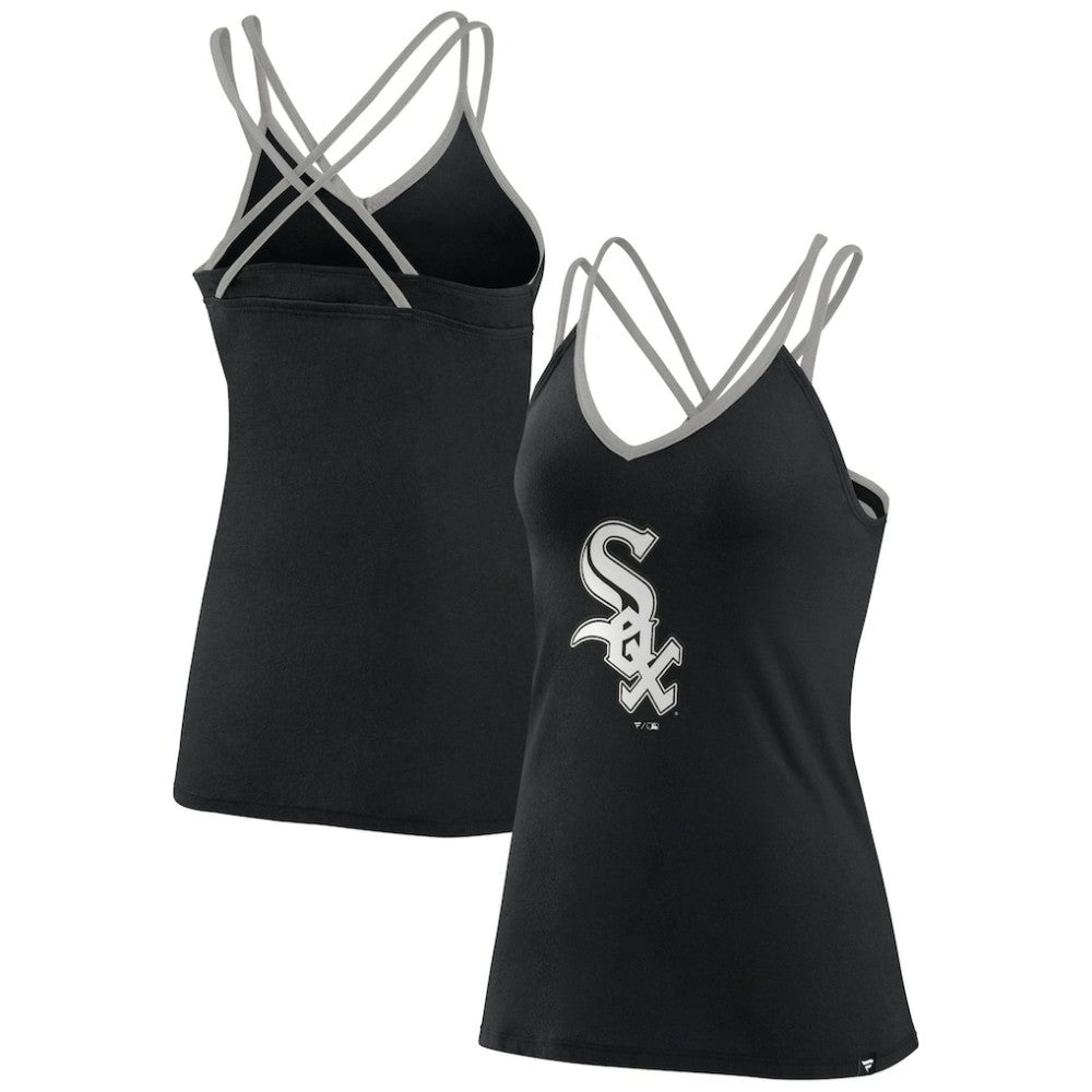 Chicago White Sox Fanatics Women's Barrel It Up Cross Back V-Neck Tank Top - Black Tanks