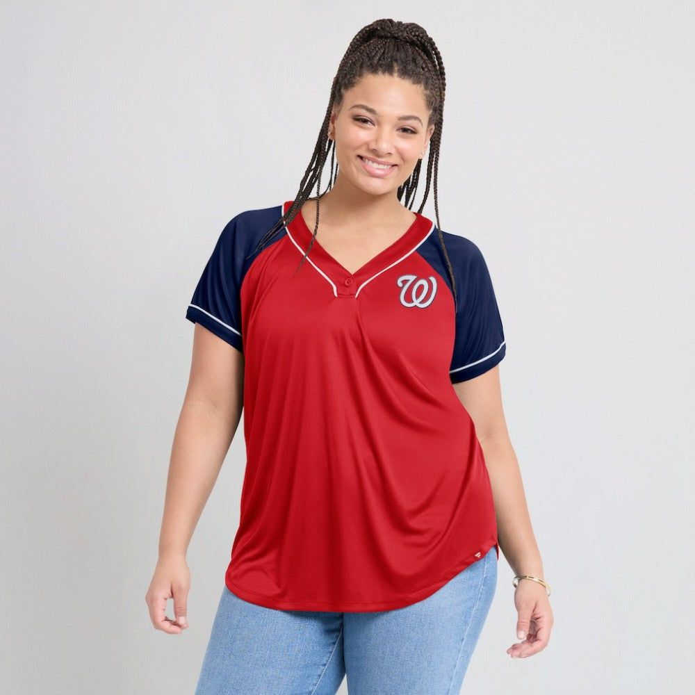 Washington Nationals Fanatics Women's Ultimate Style Raglan V-Neck T-Shirt - Red T-shirts