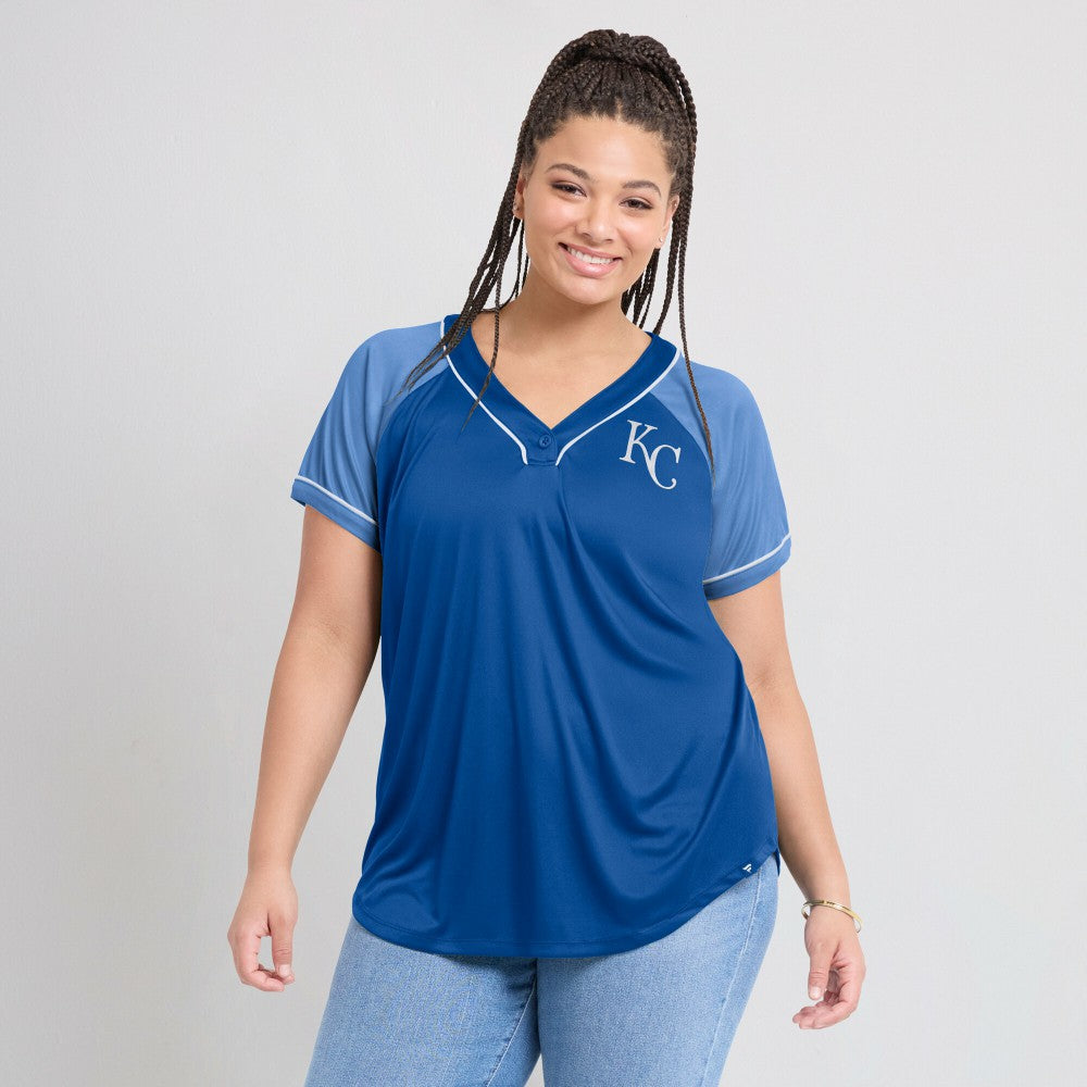 Kansas City Royals Fanatics Women's Ultimate Style Raglan V-Neck T-Shirt - Royal T-shirts
