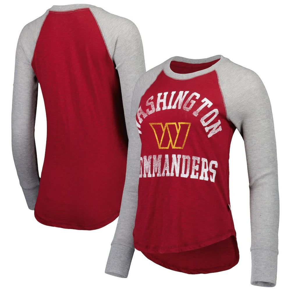 Washington Commanders Touch Women's Waffle Raglan Lightweight Long Sleeve T-Shirt - Burgundy T-shirts