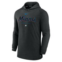 Miami Marlins Nike Authentic Collection Lightweight Dri-FIT Hooded Pullover - Heather Black Pullover
