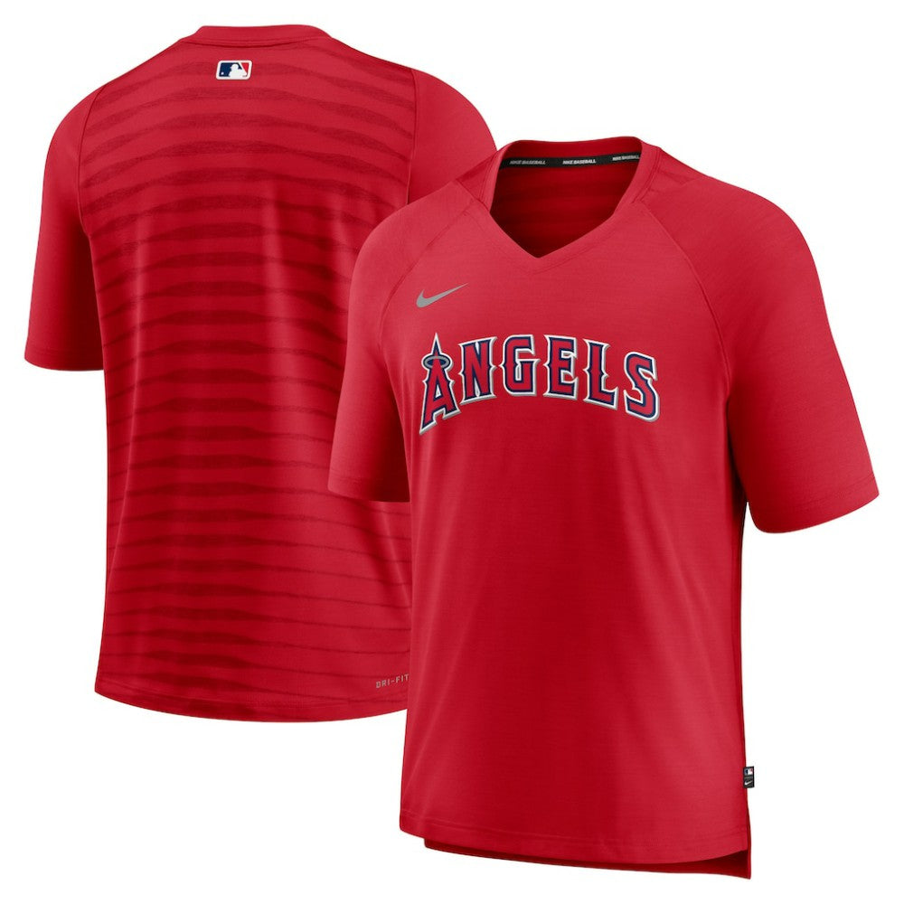 Los Angeles Angels Nike Authentic Collection Pregame Raglan Performance V-Neck T-Shirt - Red T-shirts