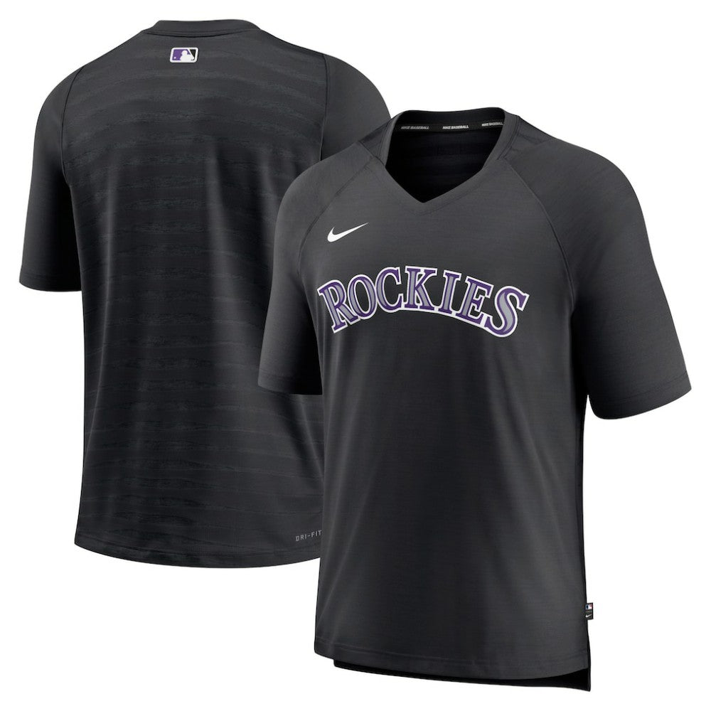 Colorado Rockies Nike Authentic Collection Pregame Raglan Performance V-Neck T-Shirt - Black T-shirts