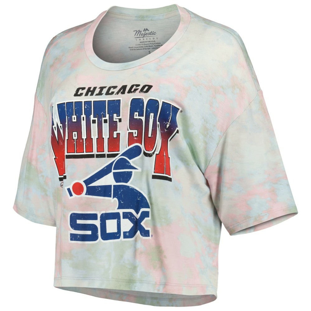 Chicago White Sox Majestic Threads Women's Cooperstown Collection Tie-Dye Boxy Cropped Tri-Blend T-Shirt T-shirts