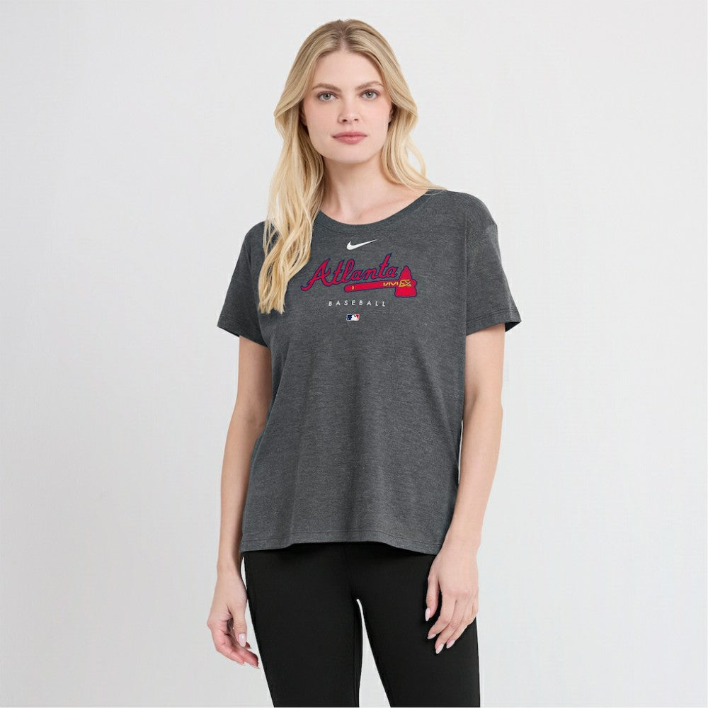 Atlanta Braves Nike Women's Authentic Collection Early Work Tri-Blend T-Shirt - Heather Charcoal T-shirts