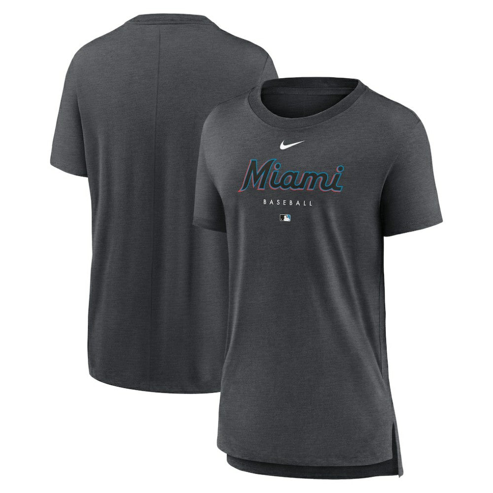 Miami Marlins Nike Women's Authentic Collection Early Work Tri-Blend T-Shirt - Heather Charcoal T-shirts