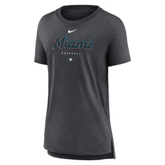 Miami Marlins Nike Women's Authentic Collection Early Work Tri-Blend T-Shirt - Heather Charcoal T-shirts