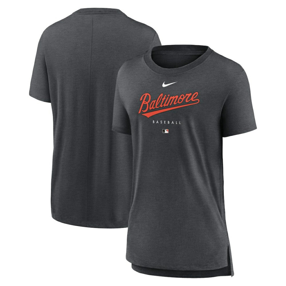 Baltimore Orioles Nike Women's Authentic Collection Early Work Tri-Blend T-Shirt - Heather Charcoal T-shirts