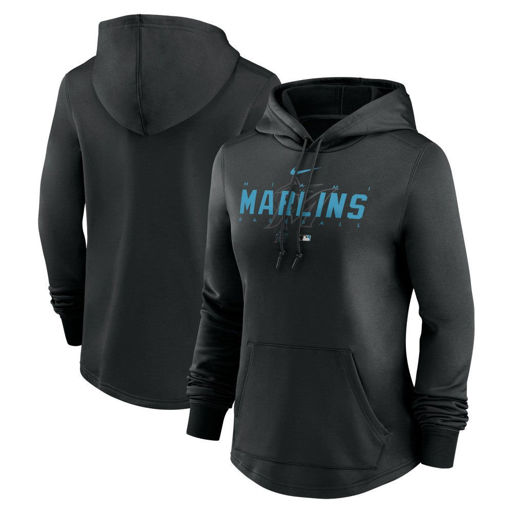 Miami Marlins Nike Women's Authentic Collection Pregame Performance Pullover Hoodie - Black Hoodies