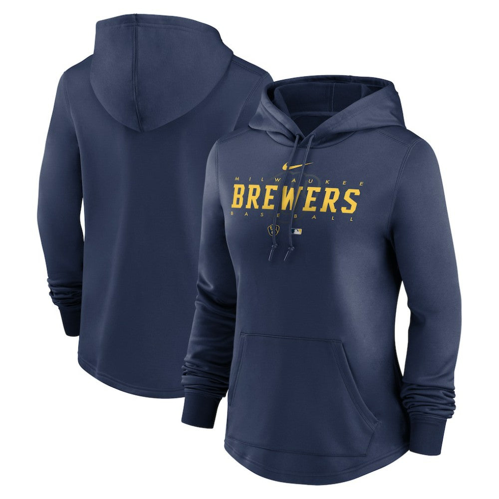 Milwaukee Brewers Nike Women's Authentic Collection Pregame Performance Pullover Hoodie - Navy Hoodies