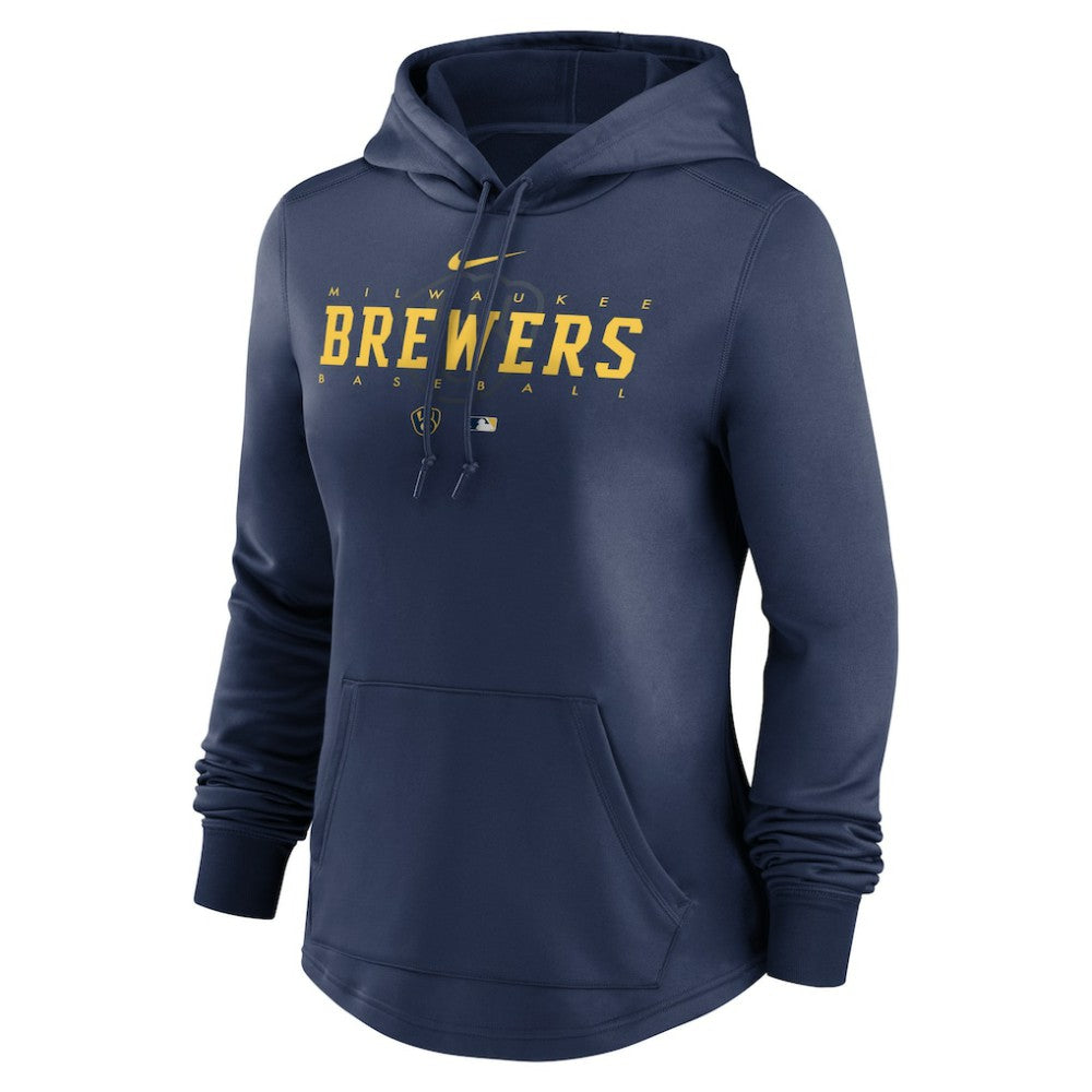 Milwaukee Brewers Nike Women's Authentic Collection Pregame Performance Pullover Hoodie - Navy Hoodies