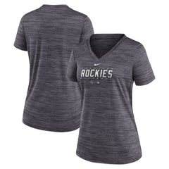 Colorado Rockies Nike Women's Authentic Collection Velocity Practice Performance V-Neck T-Shirt - Black T-shirts