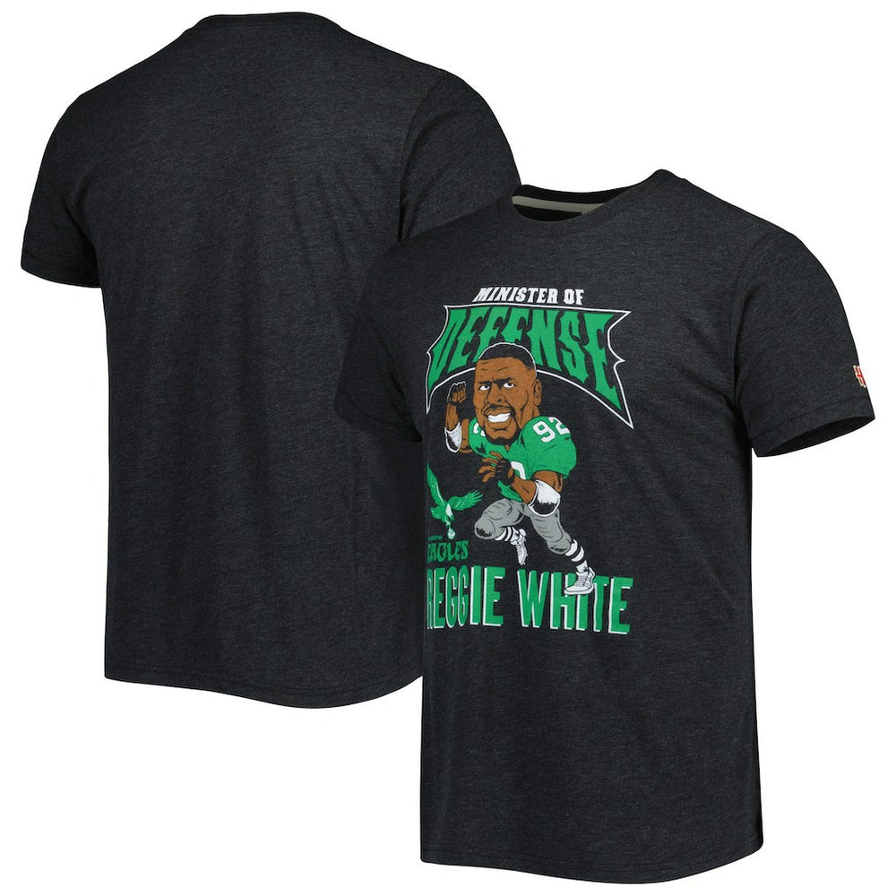 Reggie White Philadelphia Eagles Homage Unisex Unisex Caricature Retired Player Tri-Blend T-Shirt - Heather Black T-shirts