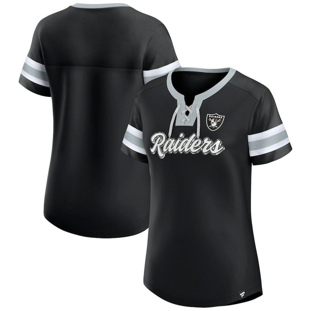 Las Vegas Raiders Women's Plus Size Original State Lace-Up T-Shirt - Black T-shirts