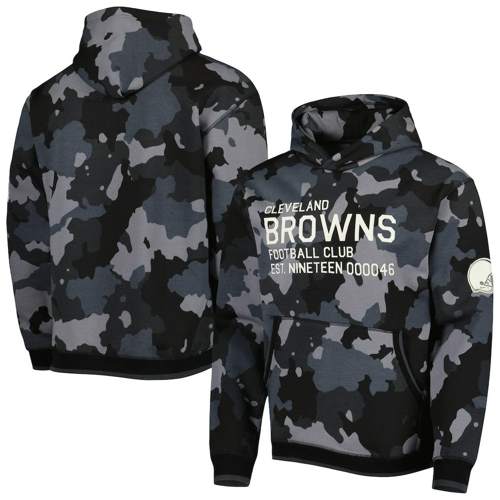 Cleveland Browns The Wild Collective Camo Pullover Hoodie - Black Hoodies