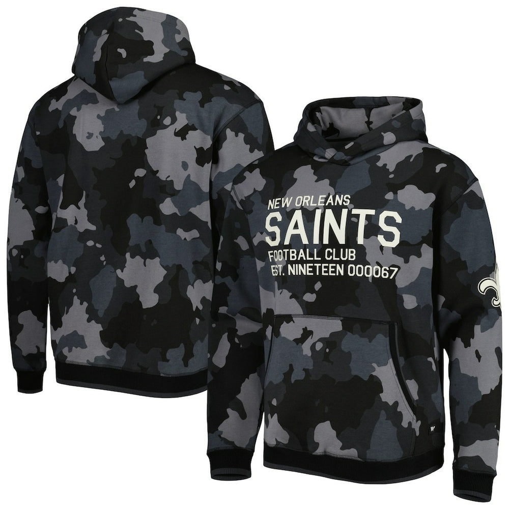 New Orleans Saints The Wild Collective Camo Pullover Hoodie - Black Hoodies