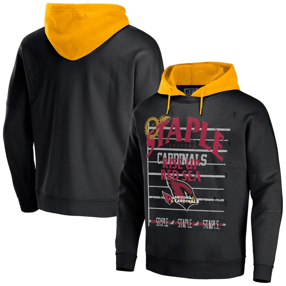 Arizona Cardinals NFL x Staple Throwback Vintage Wash Pullover Hoodie - Black Hoodies