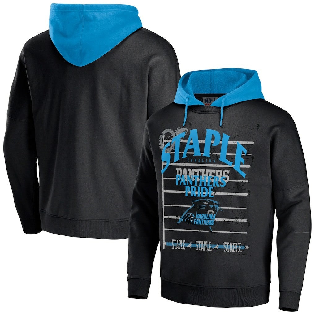 Carolina Panthers NFL x Staple Throwback Vintage Wash Pullover Hoodie - Black Hoodies