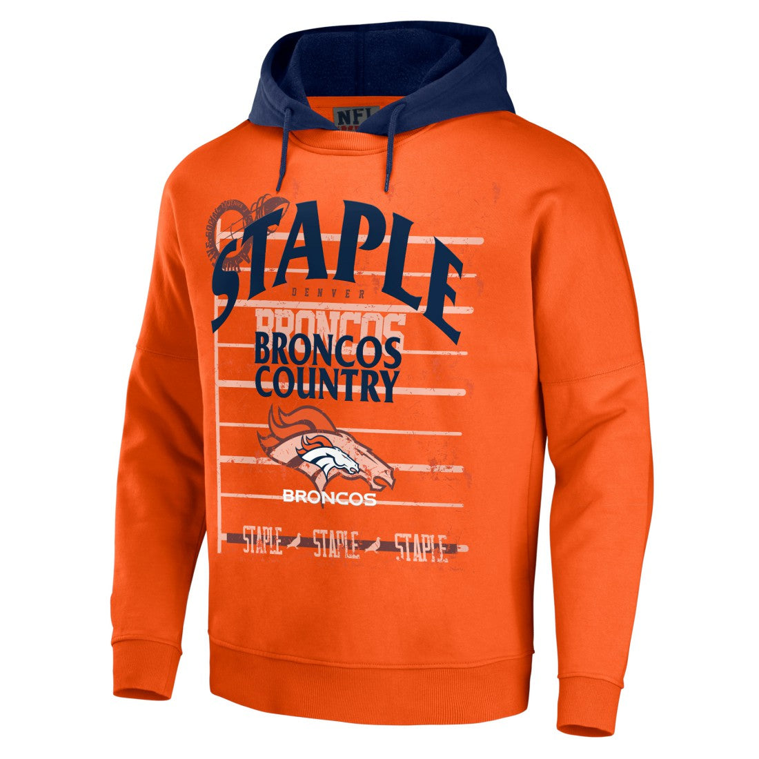 Denver Broncos NFL x Staple Throwback Vintage Wash Pullover Hoodie - Orange Hoodies
