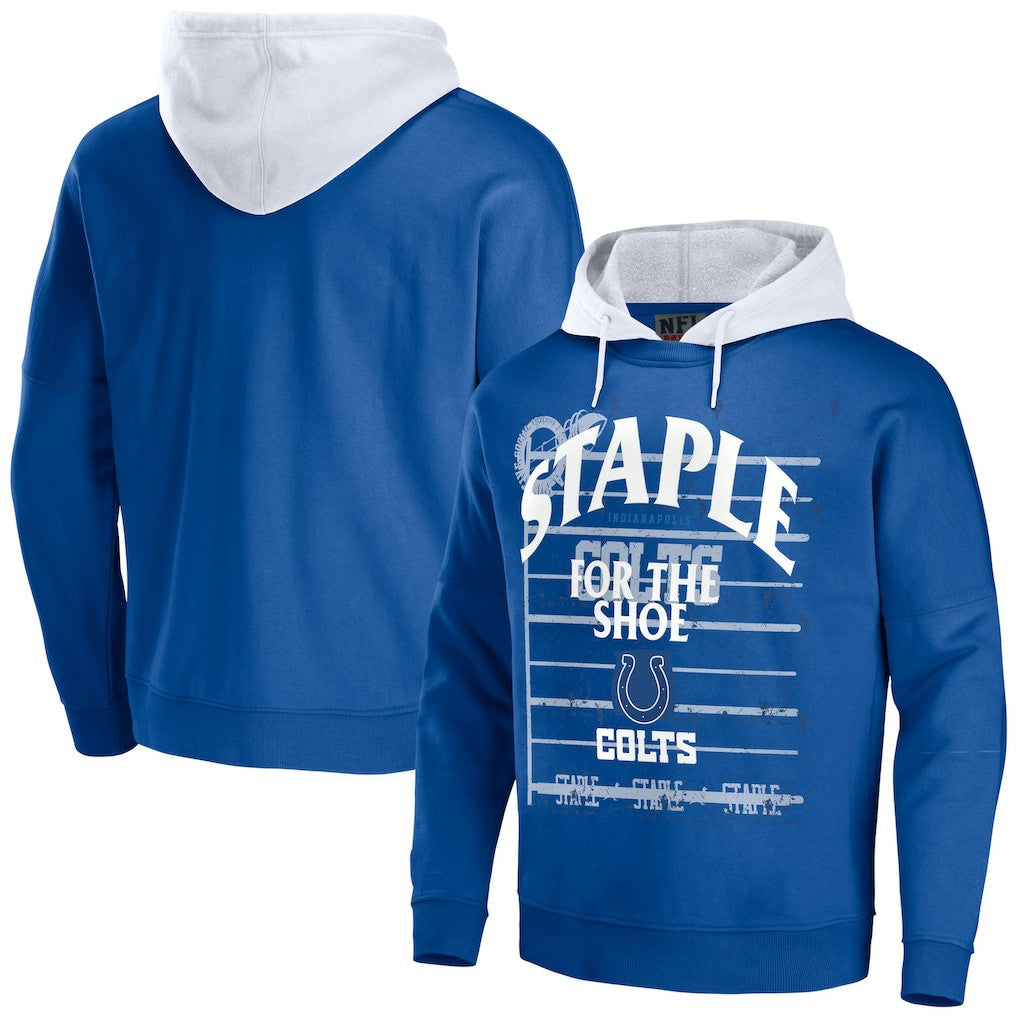 Indianapolis Colts NFL x Staple Throwback Vintage Wash Pullover Hoodie - Blue Hoodies
