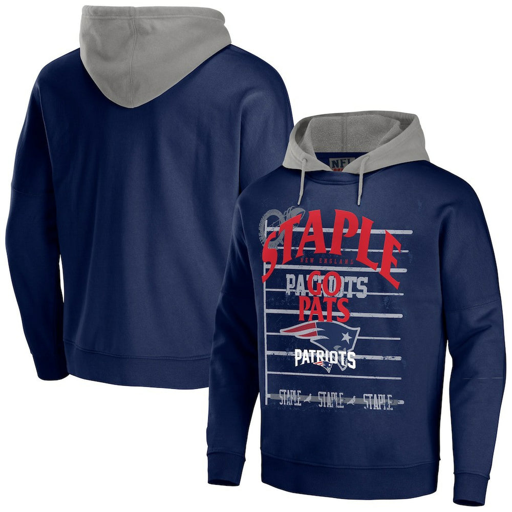 New England Patriots NFL x Staple Throwback Vintage Wash Pullover Hoodie - Navy Hoodies