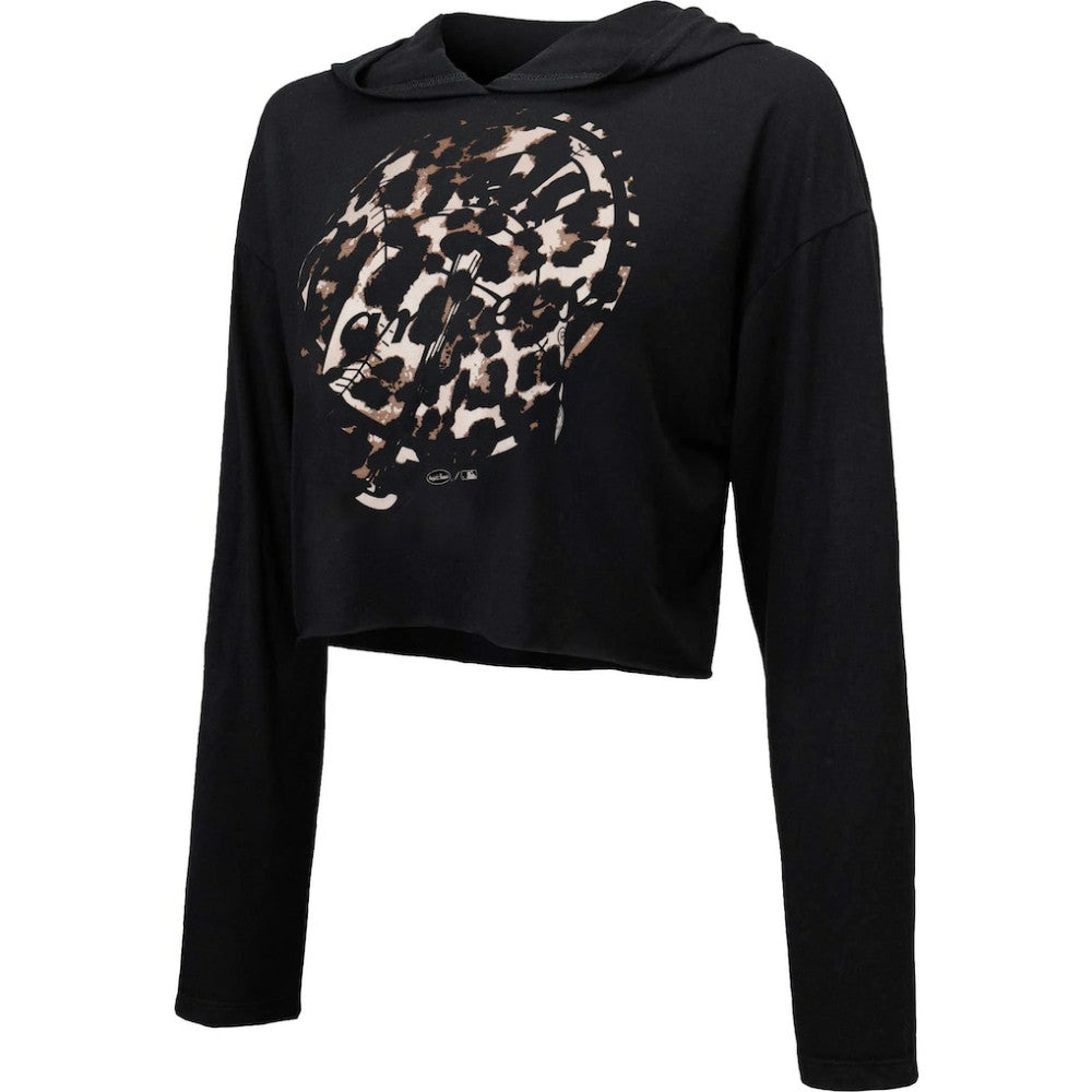 New York Yankees Majestic Threads Women's Leopard Cropped Hoodie - Black Hoodies