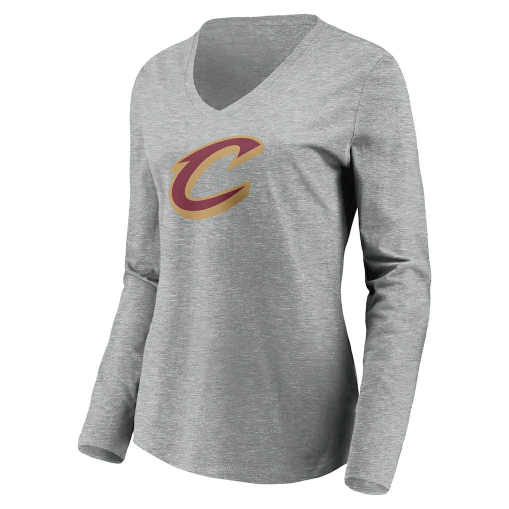Cleveland Cavaliers Women's Primary Logo Team Long Sleeve V-Neck T-Shirt Heathered Gray outlet