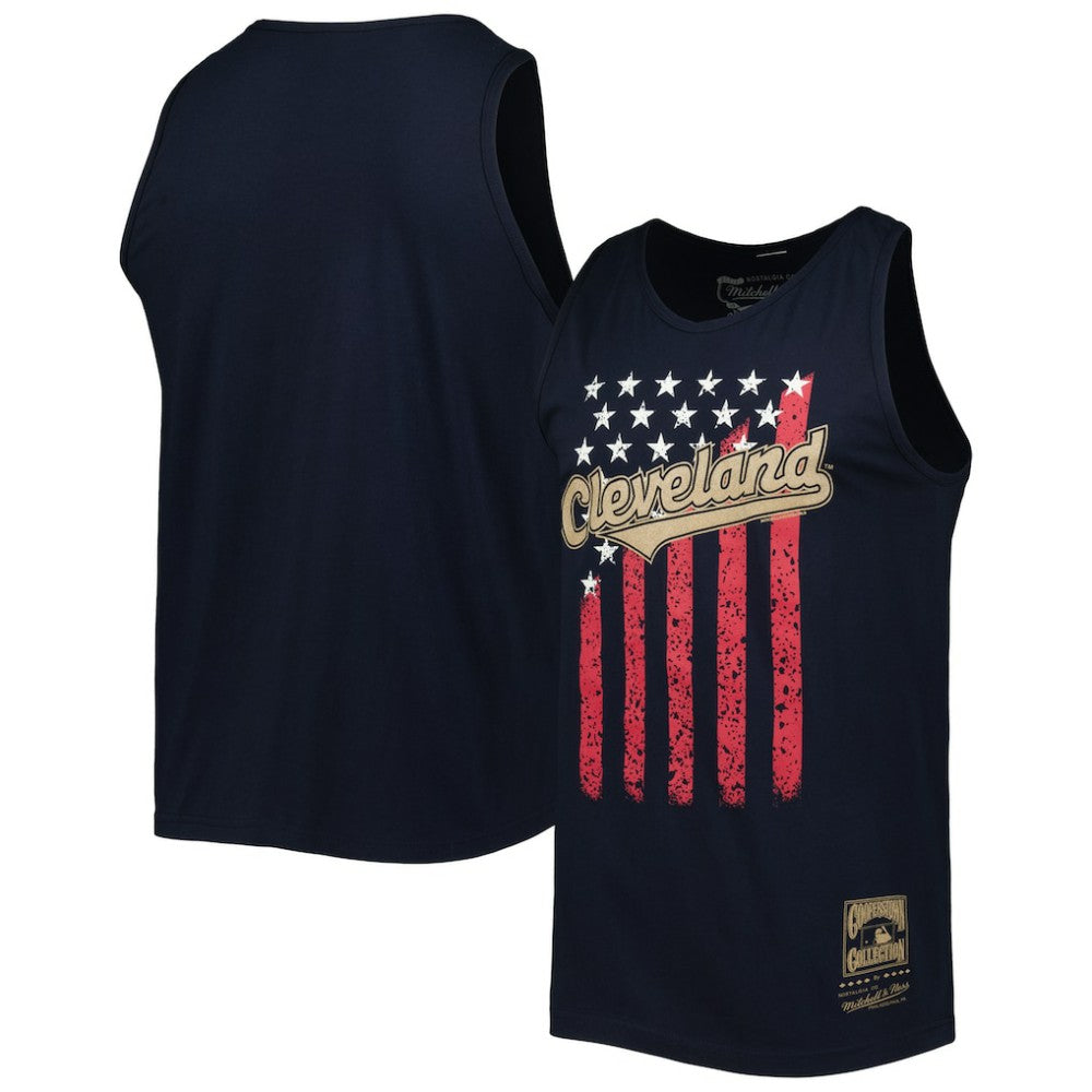 Cleveland Guardians Mitchell & Ness Cooperstown Collection Stars and Stripes Tank Top - Navy Tanks