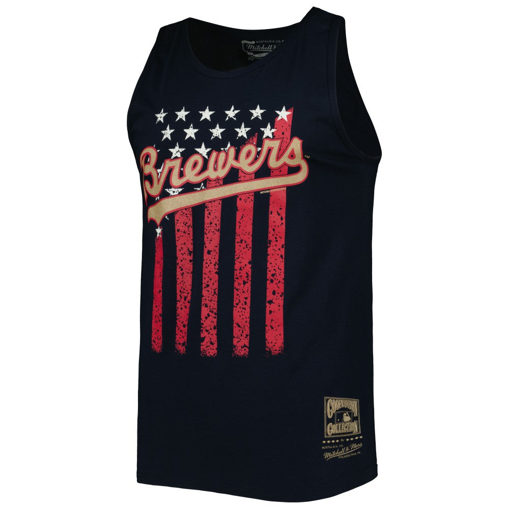 Milwaukee Brewers Mitchell & Ness Cooperstown Collection Stars and Stripes Tank Top - Navy Tanks