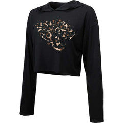Jacksonville Jaguars Majestic Threads Women's Leopard Cropped Pullover Hoodie - Black Hoodies