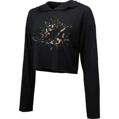 Miami Dolphins Majestic Threads Women's Leopard Cropped Pullover Hoodie - Black Hoodies