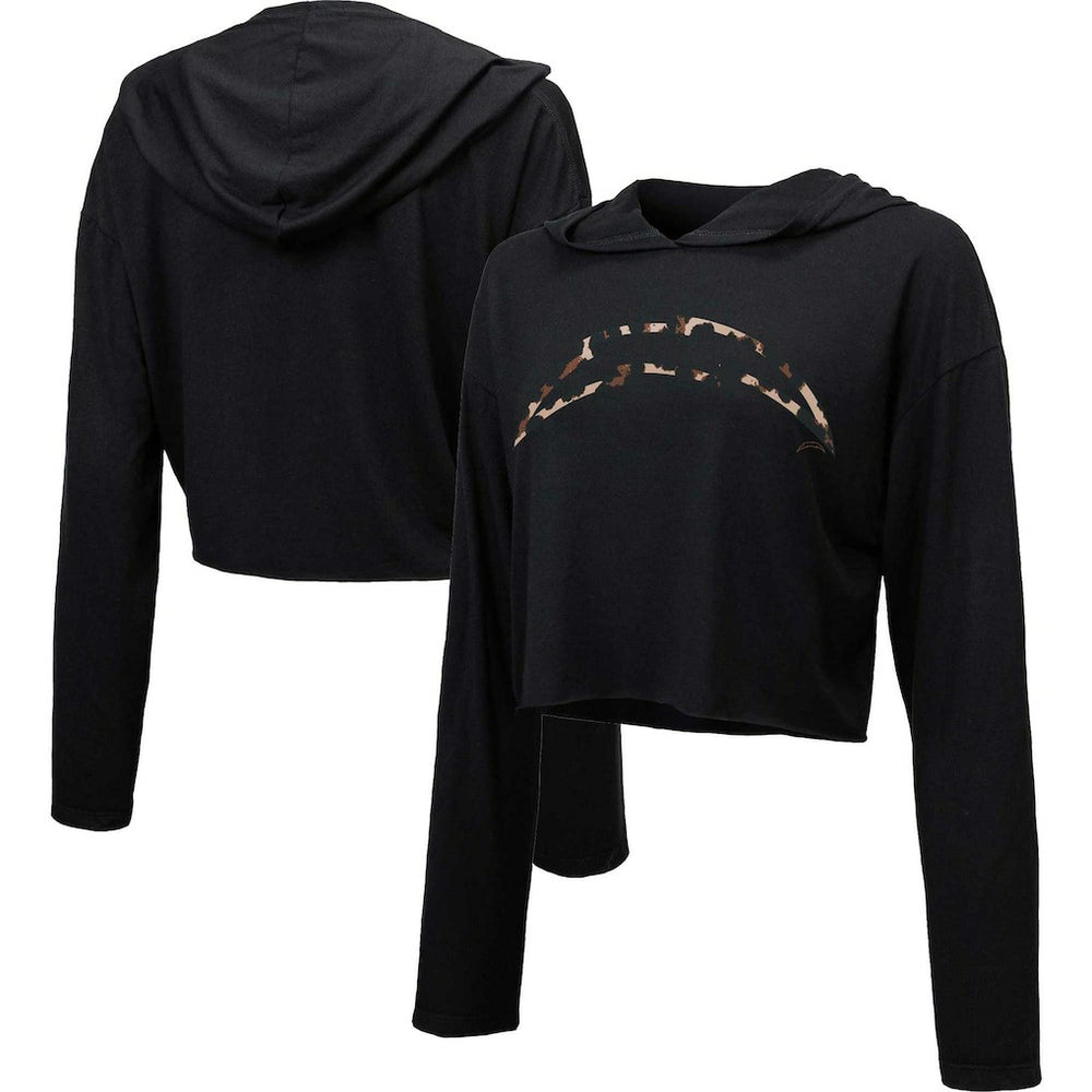 Los Angeles Chargers Majestic Threads Women's Leopard Cropped Pullover Hoodie - Black Hoodies