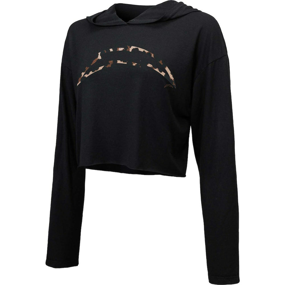 Los Angeles Chargers Majestic Threads Women's Leopard Cropped Pullover Hoodie - Black Hoodies