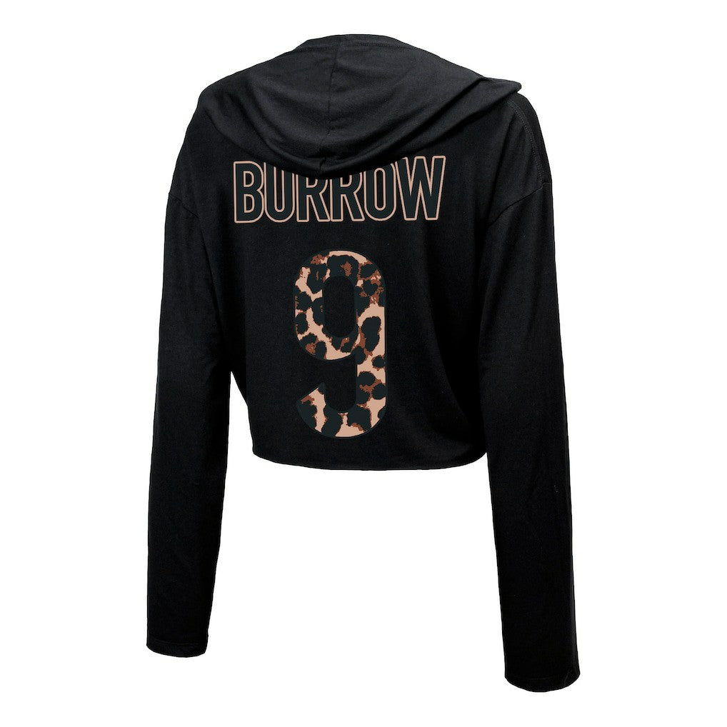 Joe Burrow Cincinnati Bengals Majestic Threads Women's Leopard Player Name & Number Long Sleeve Cropped Hoodie - Black Hoodies