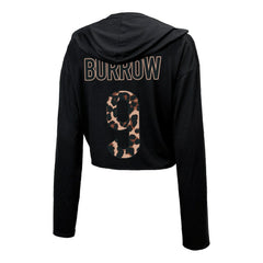 Joe Burrow Cincinnati Bengals Majestic Threads Women's Leopard Player Name & Number Long Sleeve Cropped Hoodie - Black Hoodies