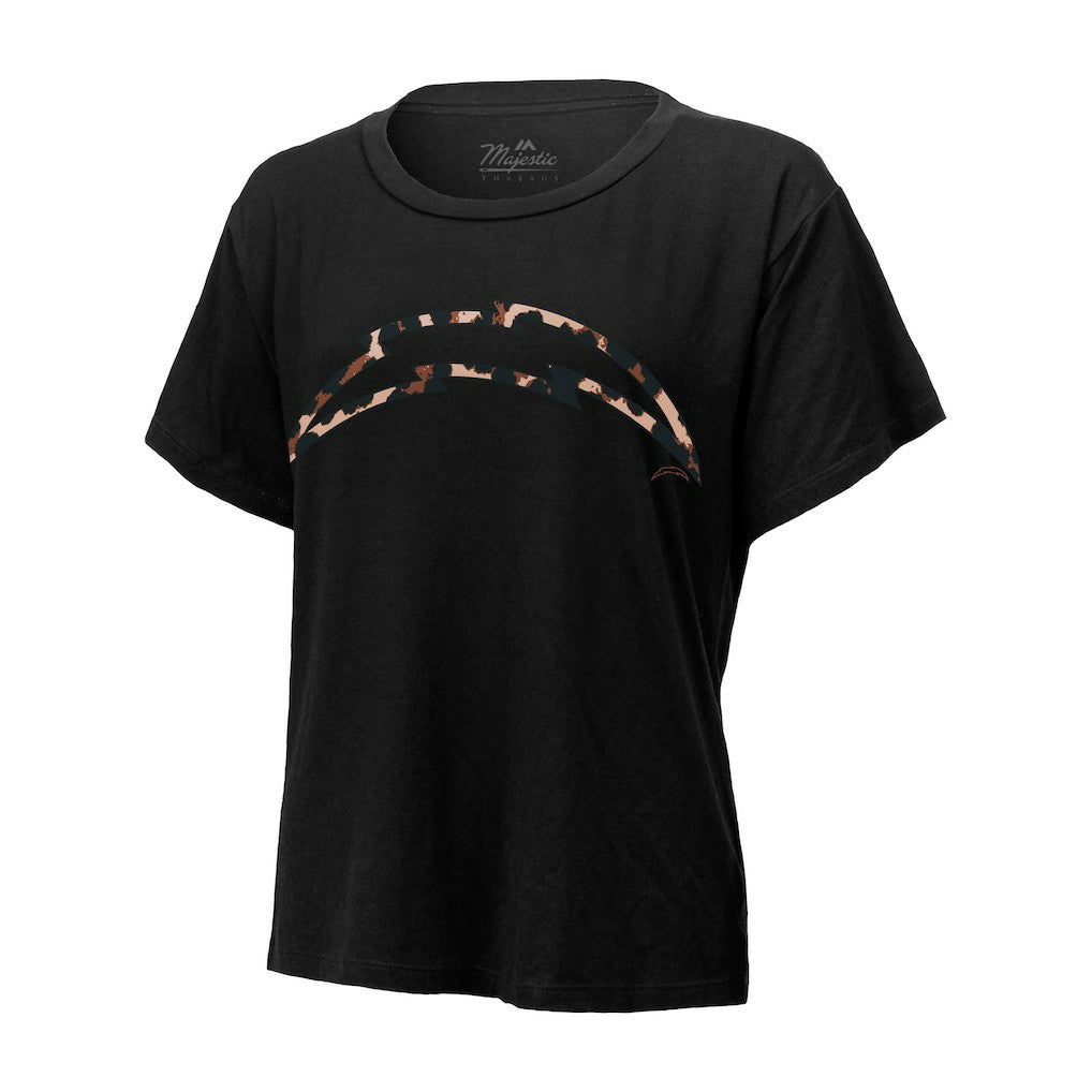 Justin Herbert Los Angeles Chargers Majestic Threads Women's Leopard Player Name & Number T-Shirt - Black T-shirts