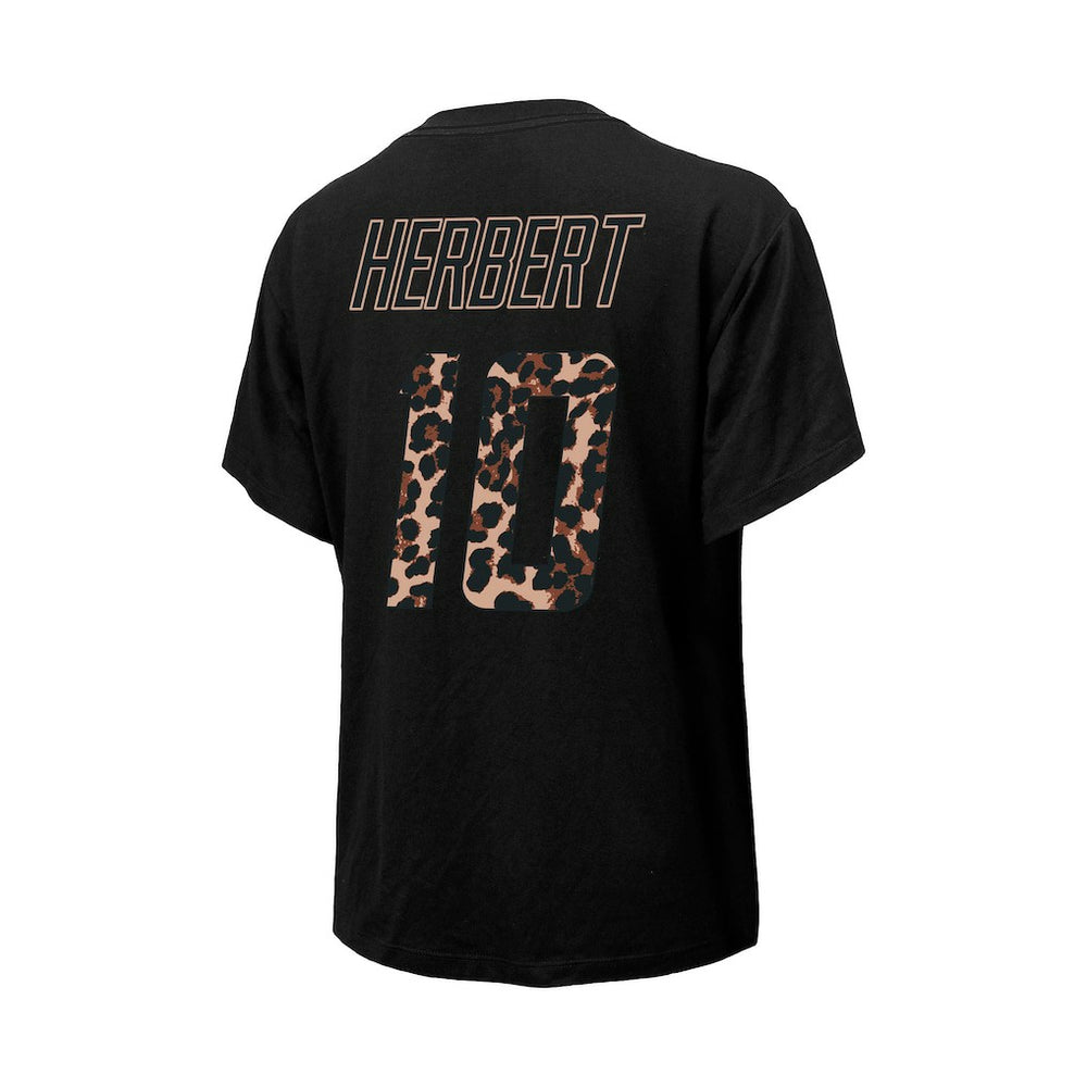 Justin Herbert Los Angeles Chargers Majestic Threads Women's Leopard Player Name & Number T-Shirt - Black T-shirts