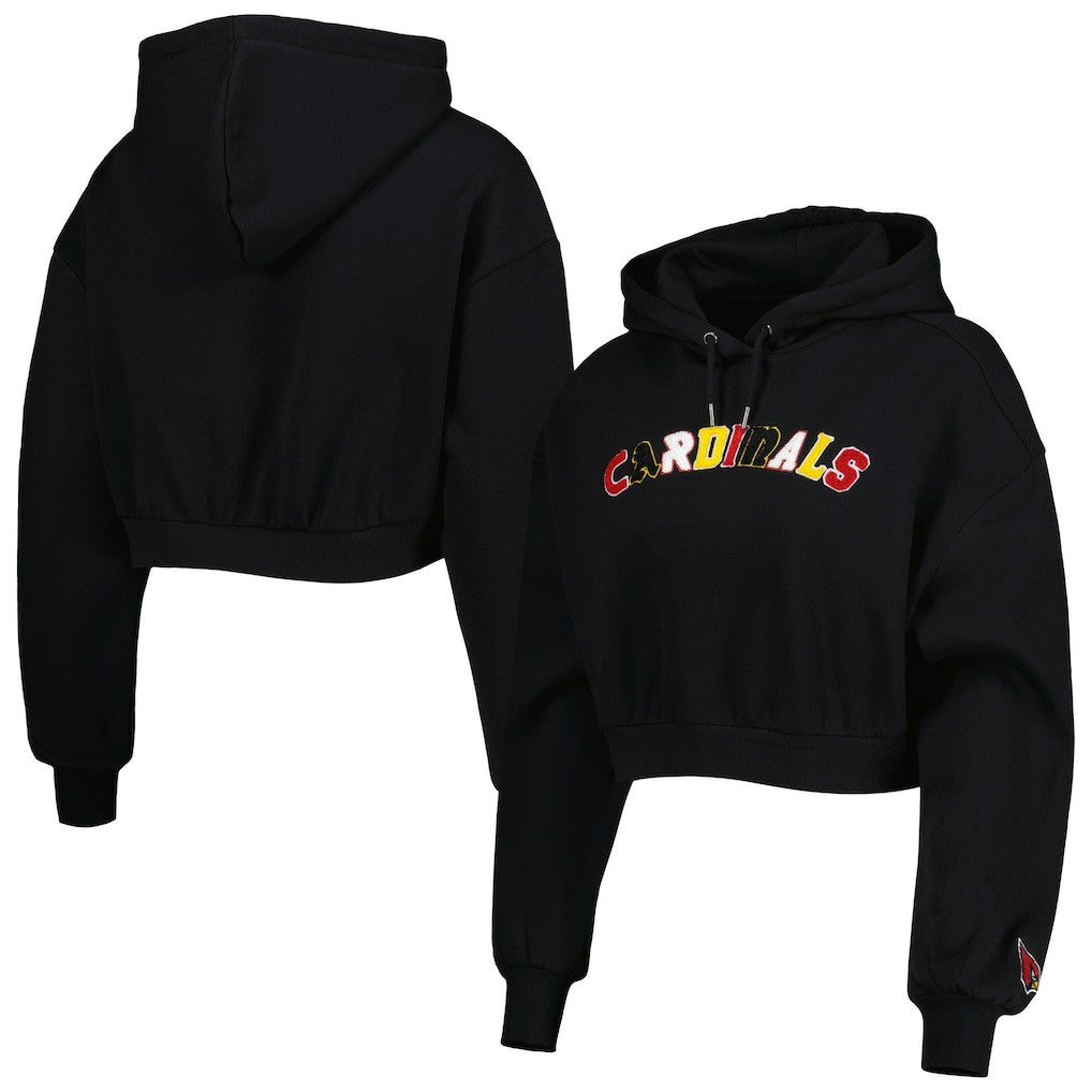 Arizona Cardinals The Wild Collective Women's Cropped Pullover Hoodie - Black Hoodies