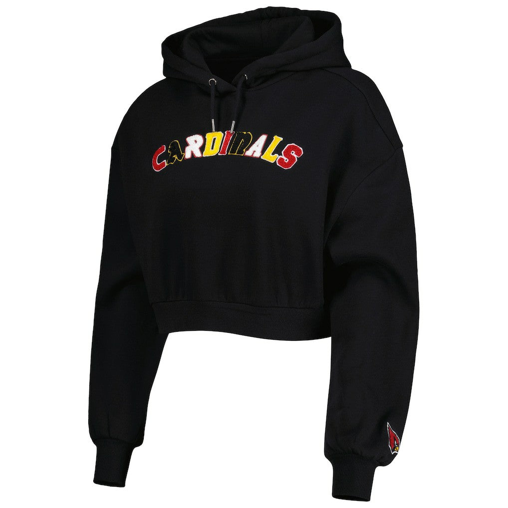 Arizona Cardinals The Wild Collective Women's Cropped Pullover Hoodie - Black Hoodies