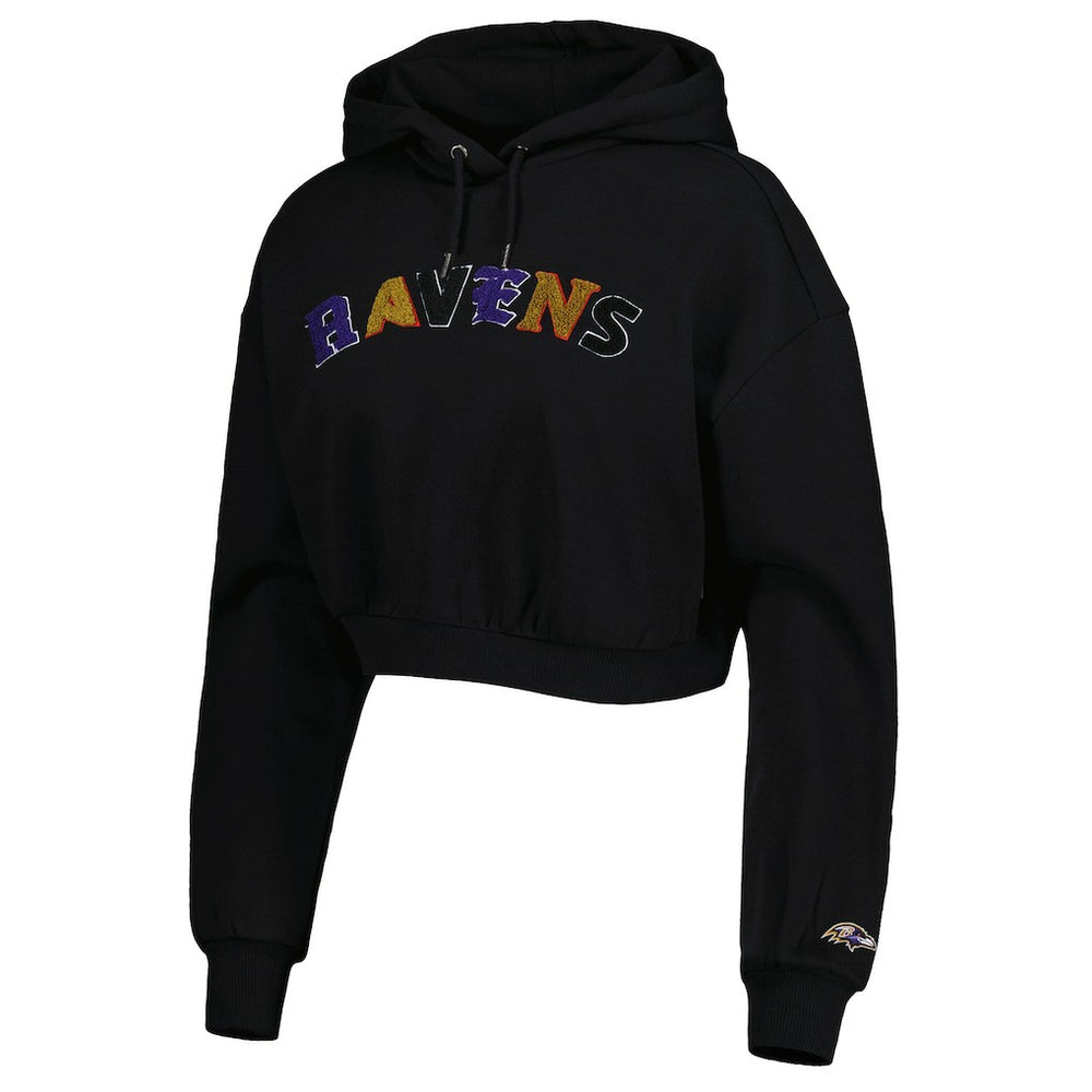 Baltimore Ravens The Wild Collective Women's Cropped Pullover Hoodie - Black Hoodies