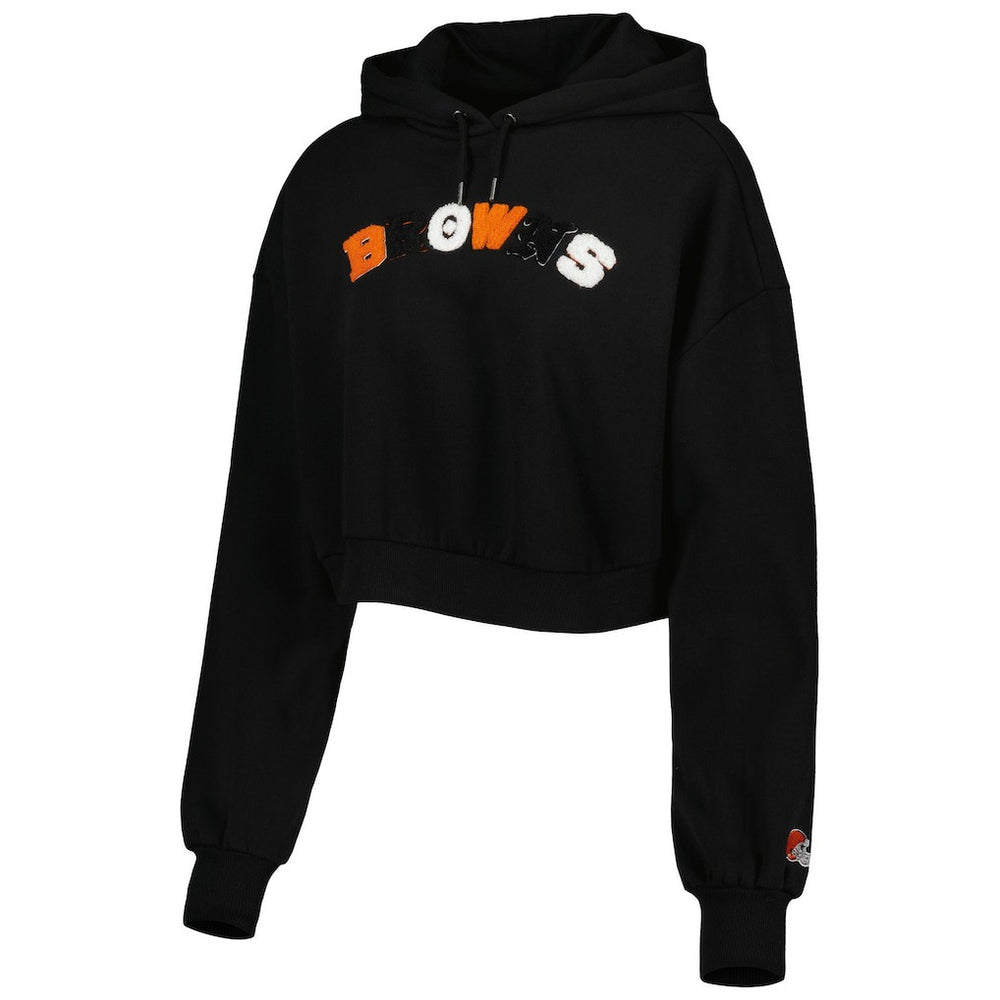 Cleveland Browns The Wild Collective Women's Cropped Pullover Hoodie - Black Hoodies