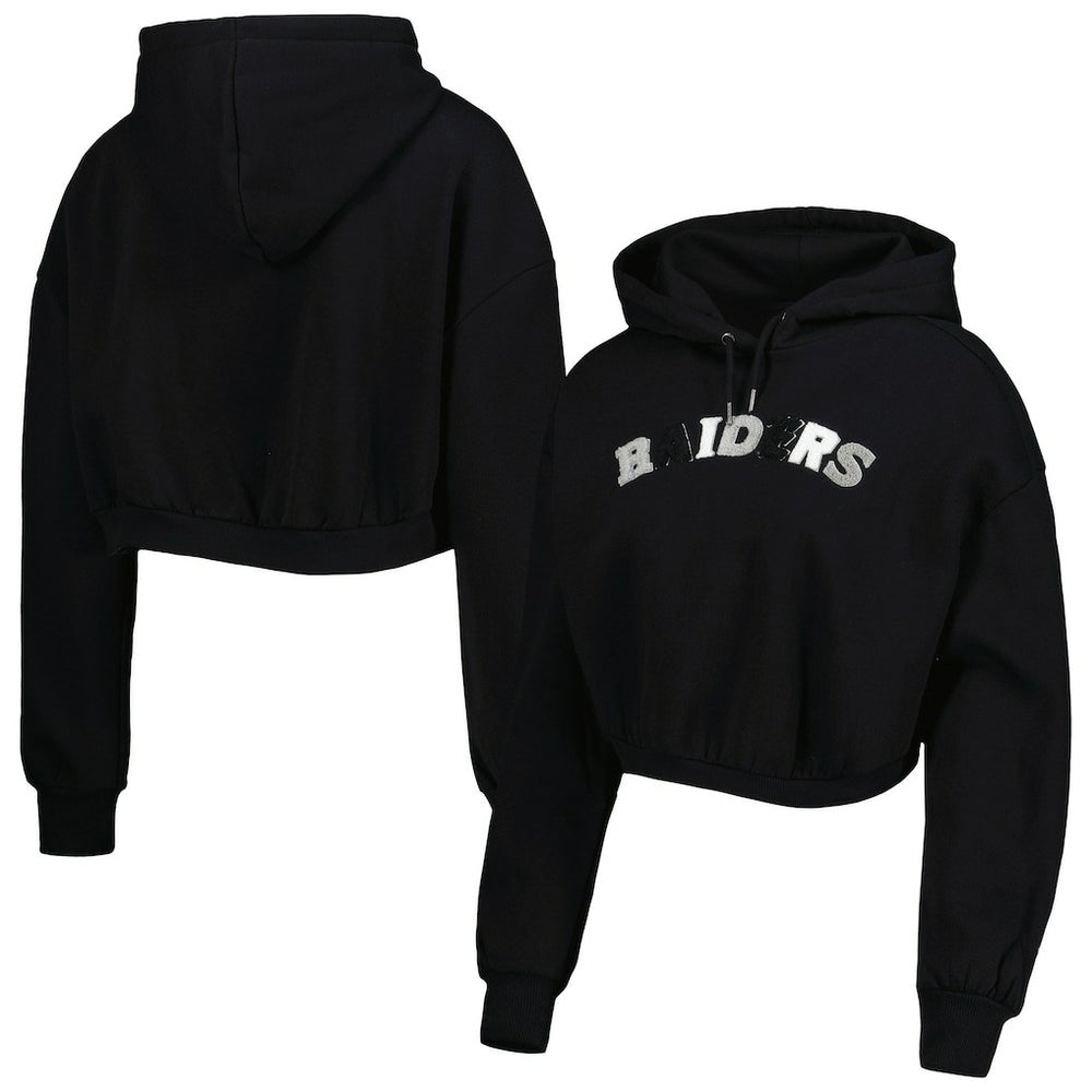 Las Vegas Raiders The Wild Collective Women's Cropped Pullover Hoodie - Black Hoodies
