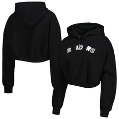 Las Vegas Raiders The Wild Collective Women's Cropped Pullover Hoodie - Black Hoodies