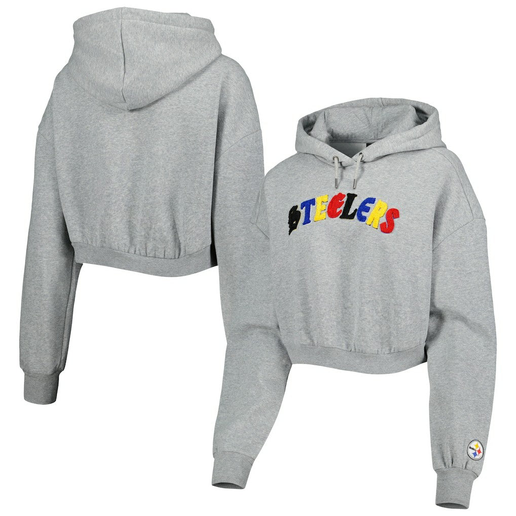 Pittsburgh Steelers The Wild Collective Women's Cropped Pullover Hoodie - Gray Hoodies