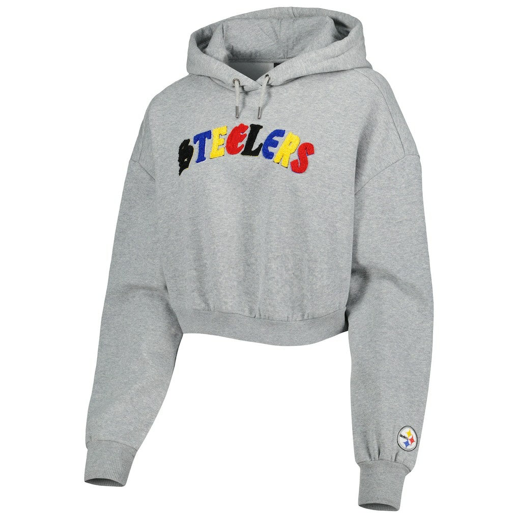 Pittsburgh Steelers The Wild Collective Women's Cropped Pullover Hoodie - Gray Hoodies