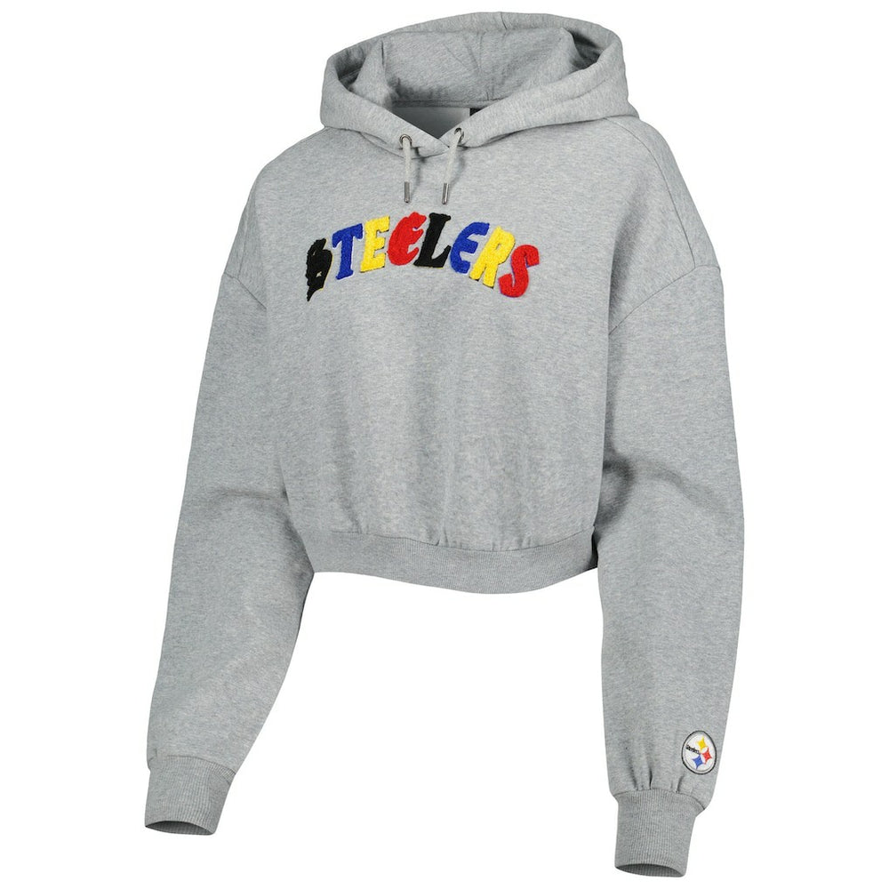 Pittsburgh Steelers The Wild Collective Women's Cropped Pullover Hoodie - Gray Hoodies