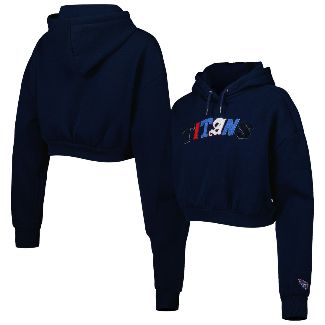 Tennessee Titans The Wild Collective Women's Cropped Pullover Hoodie - Navy Hoodies
